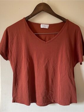 V-Neck Short Sleeve Tee in Rust